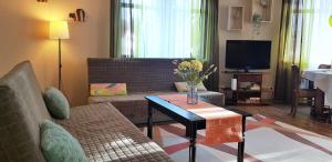 Televízia a/alebo spoločenská miestnosť v ubytovaní Blue Mandarin City Wood Gdynia