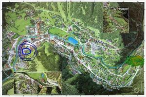 um mapa de um parque de diversões com um círculo azul em Campiglio Monolocale Cima Tosa em Madonna di Campiglio