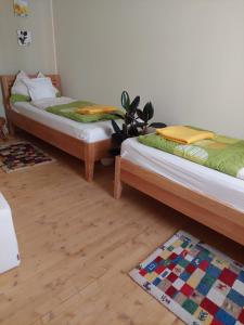 Łóżko lub łóżka w pokoju w obiekcie Landhaus zum Siebenschläfer