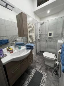 a bathroom with a sink and a toilet and a shower at Grey house in Genoa