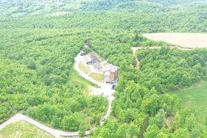 an aerial view of a house in the middle of a forest at Maiden Water Resort in Sarajevo