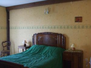 a bedroom with a bed with a green bedspread at LA VALLEE MARIAUX in Bossus-lès-Rumigny