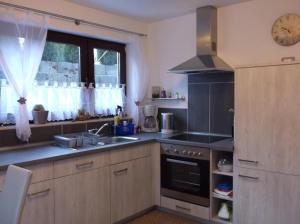 cocina con fregadero, fogones y ventana en Haus-Irena-2, en Longkamp