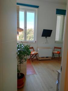 ein Wohnzimmer mit 2 Stühlen und einem TV in der Unterkunft MonoPat in Marina di Pisa