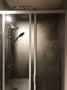 a shower with a glass door in a bathroom at Appartement Seignosse le Penon/plage in Seignosse