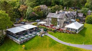 an aerial view of a house with a garden at Aberdunant Hall in Porthmadog