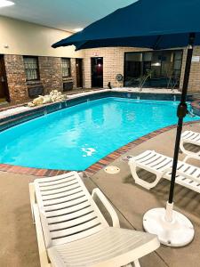 uma piscina com espreguiçadeiras e um guarda-sol em Eleven Boutique Hotel LLC em Emporia