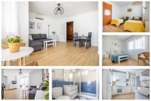 kolaż zdjęć salonu i jadalni w obiekcie Apartamento Isbilya w Sewilli