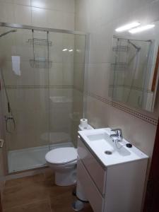 La salle de bains est pourvue d'une douche, de toilettes et d'un lavabo. dans l'établissement Estudio SERMAR, à Punta de Mujeres
