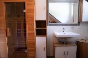 a bathroom with a sink and a shower at Appartement Edelweiss mit Infrarotkabine in Großsölk