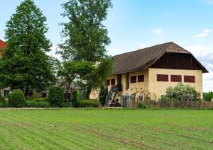 a house with a grass field in front of it at Gutshof Bartl 1 in Klagenfurt