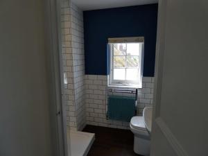 a bathroom with a toilet and a window at The Sloop Inn in Kingsbridge