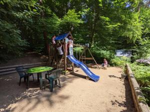 a group of people on a playground with a slide at Penzion Jezero in Vranov nad Dyjí