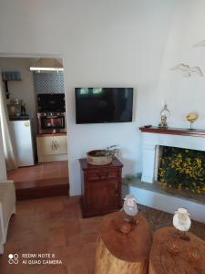 Televízia a/alebo spoločenská miestnosť v ubytovaní LIMENARI COTTAGE