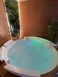 duży jacuzzi w pokoju w obiekcie Esprit BALI ....LOVE SPA, Sauna de luxe à Mulhouse w Miluzie