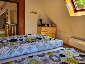 1 dormitorio con 1 cama y vestidor en Pension Family en Karlovy Vary