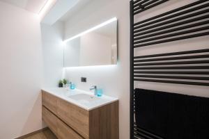a bathroom with a sink and a mirror at Apartment 2 bedrooms with magnificent seaview and free parking in Ostend +10 photos