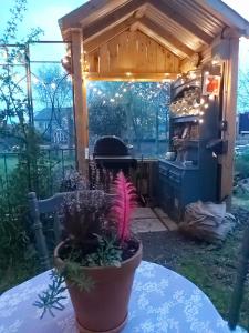 Um jardim no exterior de The Feathers Shepherds Hut