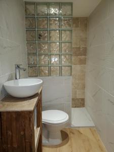 a bathroom with a toilet and a sink at Appartement cosy dans les ruelles de Pietranera in San-Martino-di-Lota