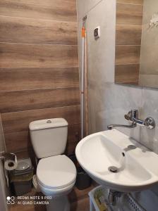 a bathroom with a toilet and a sink at Domki letniskowe "DORCIA" in Łeba +88 photos