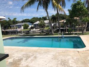 una gran piscina azul en un patio con palmeras en Modern Spanish Villa- Pool- By River-Tropical !!!, en Fort Lauderdale
