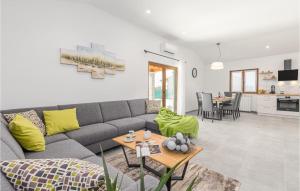 - un salon avec un canapé gris et une table dans l'établissement Awesome Home In Buzet With Wifi, à Buzet
