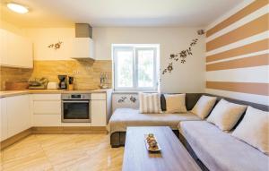 een woonkamer met een bank en een keuken bij Awesome Apartment In Sv,petar U Sumi With Wifi in Pamići