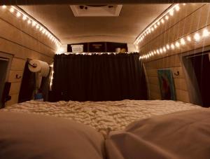 a bedroom with a bed with lights on it at Van Camping - Do Something Different! in Landrum