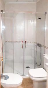 a bathroom with a shower with a toilet and a sink at Apartamento Cop City Centre by costablancarent in Denia