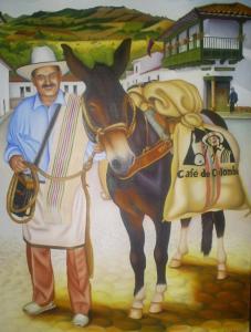a painting of a man standing next to a horse at Taverna coctel in Poreč