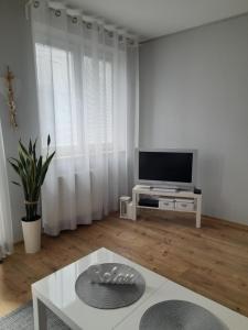 sala de estar con TV y mesa en Apartament na Przylesiu en Świnoujście