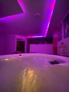 a room with a large tub with purple lights at Apartman Milenium & SPA in Zlatibor