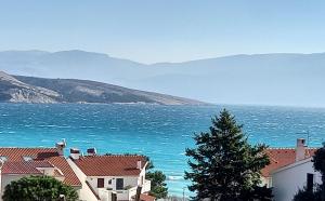 a large body of water with houses and a tree at Apartman BoloB in Baška