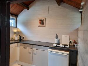 a kitchen with white cabinets and a counter top at Eikelhof in Berkel-Enschot