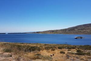 ein großer See mit einem Haus in der Mitte eines Feldes in der Unterkunft Refúgio Serrano Covilhã Serra da Estrela in Covilhã