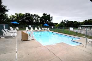 a large swimming pool with lounge chairs at Knights Inn Flint in Flint