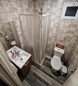 a bathroom with a shower and a toilet and a sink at AL - Studio to Travelers in Ponta Delgada