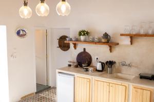 a kitchen with a sink and a counter top at Nisos Villa Olympos Karpathou in Olympos