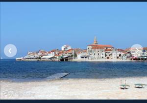 a view of a beach with a city in the background at Apartment Alina in Umag