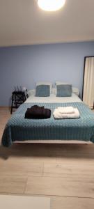 ein Schlafzimmer mit einem großen Bett mit zwei Kissen in der Unterkunft HOME HOSE in Monistrol-sur-Loire