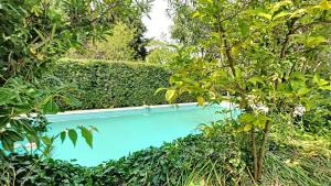 uma piscina rodeada por árvores e arbustos em Propriété LES TYNTARIDES proche port piscine privée em Cassis