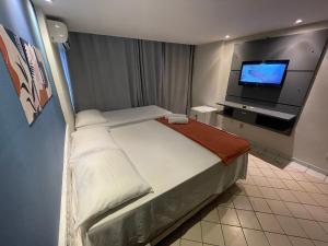 Rede Andrade Plaza Recife في ريسيفي: غرفة فندقية بسرير وتلفزيون بشاشة مسطحة