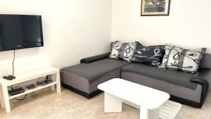 a living room with a couch and a flat screen tv at Villa Evita Apartments in Prožura