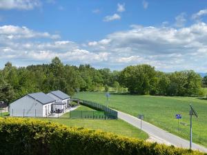 a house in a field next to a road at Domy na polanie- Szarotka in Wolany