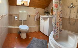 a bathroom with a toilet and a sink and a tub at PSZCZÓŁKA in Białogóra +84 photos