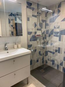 a bathroom with a sink and a shower at L'echappée briarde in Marles-en-Brie