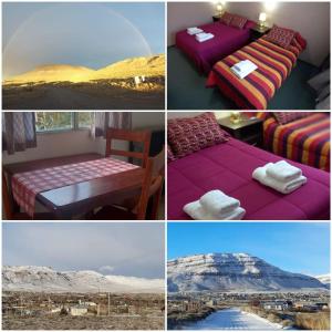 four different pictures of beds in a hotel room at My House in El Calafate in El Calafate