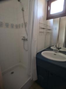 łazienka z umywalką i prysznicem w obiekcie Duplex Hyères Port w Hyères