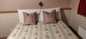 Una cama con dos almohadas encima. en Teac Campbell Guesthouse en Bunbeg