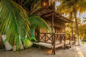a small hut with a porch and palm trees at Eco Cabañas Laak Holbox - Adults Only - Self Check In in Holbox Island
